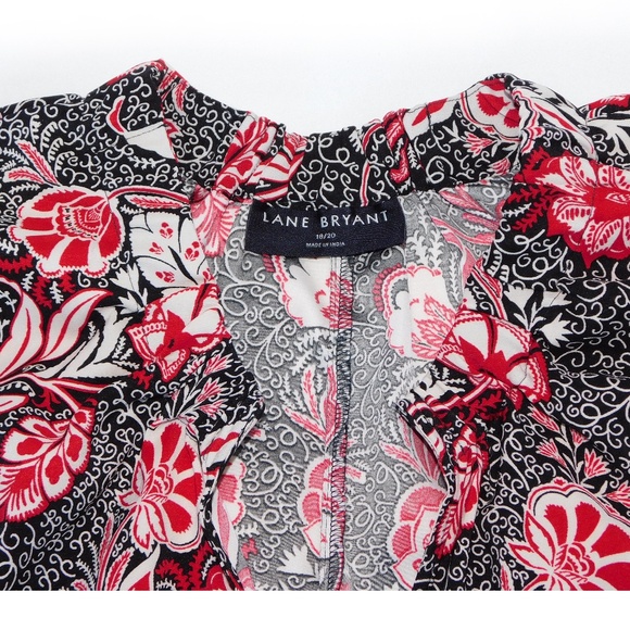 Lane Bryant Gathered Ruffle V-Neck Popover Shirt, Size 18/20, Black, White & Red - Picture 2 of 8